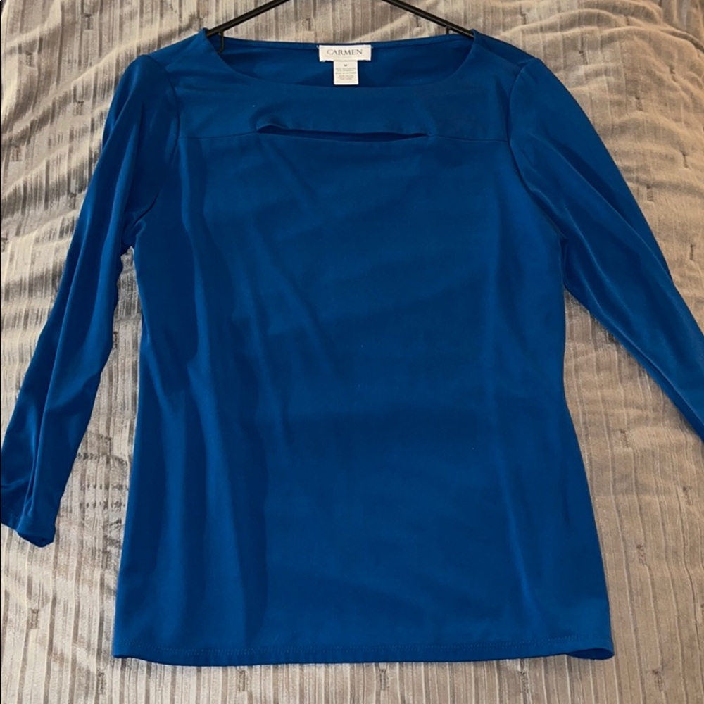 Blue business casual shirt.